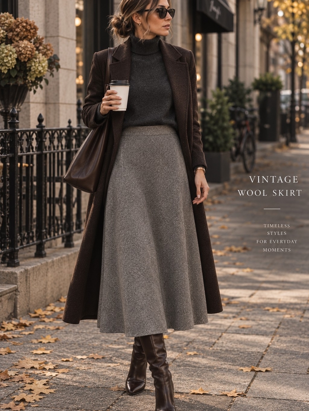 Vintage Wool Midi Skirt in Gray